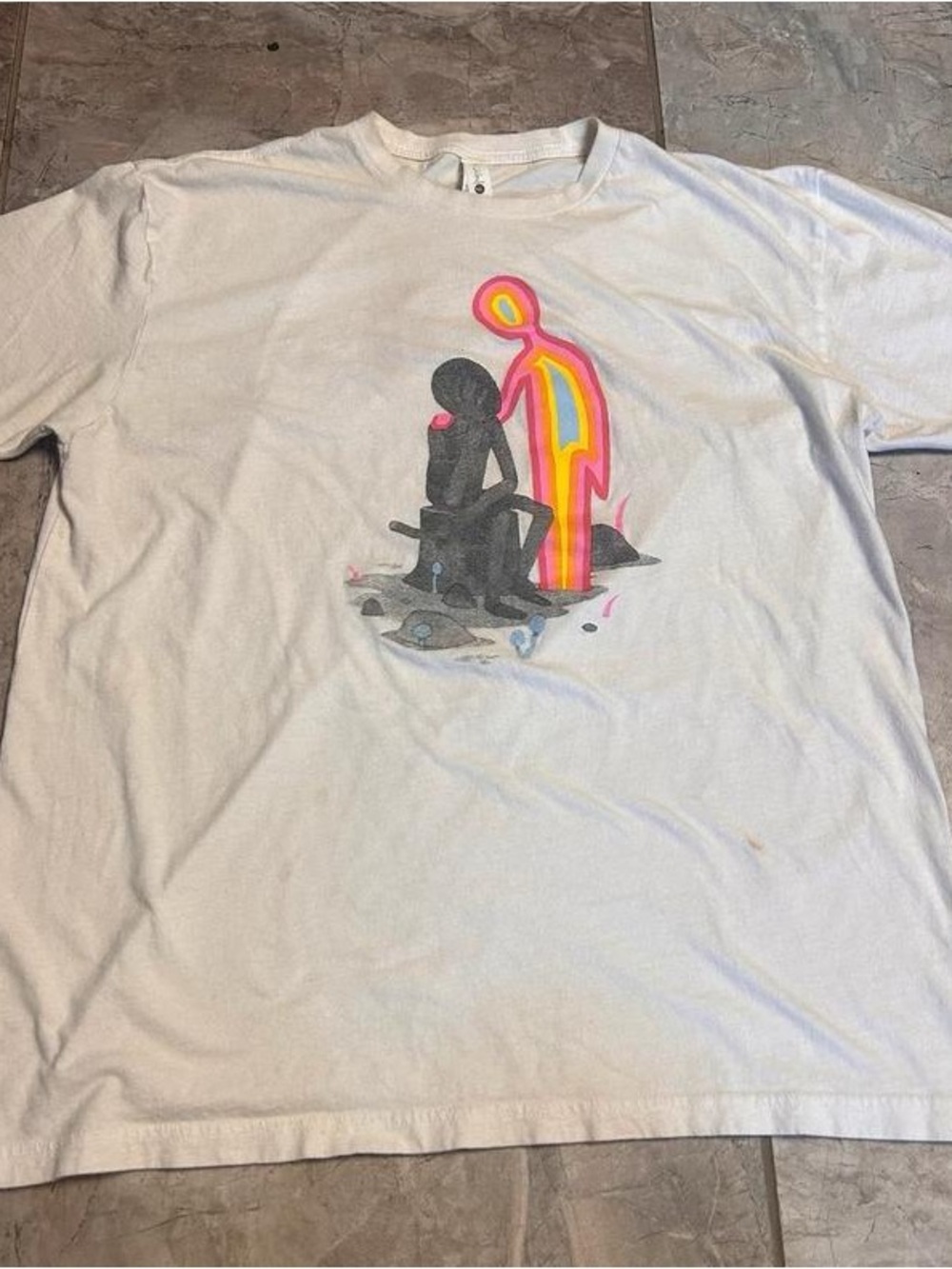 White Graphic Short Sleeve Tee with Neon Accent
